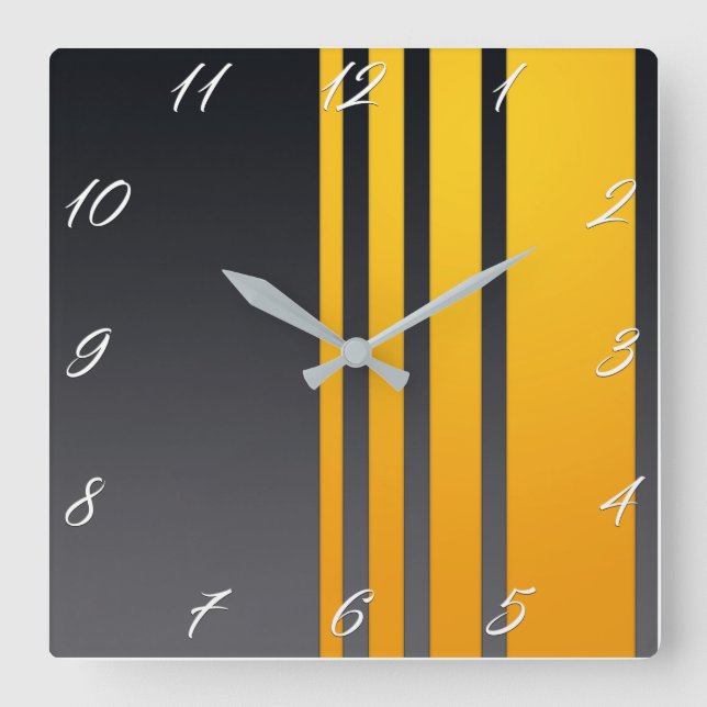 Horloge Carrée Élégant, moderne, lignes verticales jaunes, gris f (Recto)