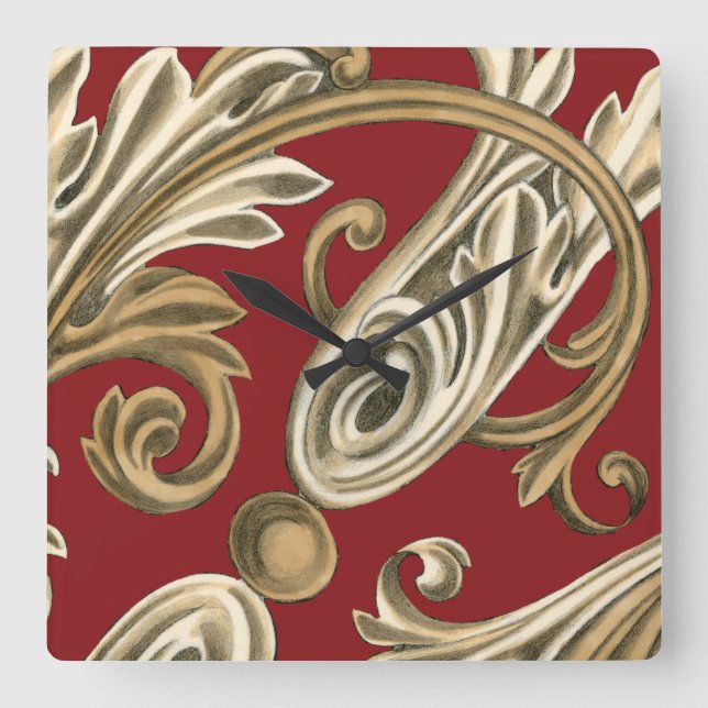 Horloge Carrée Elégant Motif Botanique avec Foliage Tan (Recto)