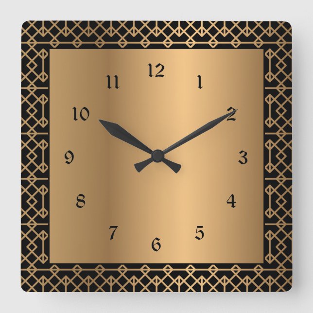 Horloge Carrée Élégant noir et or (Recto)
