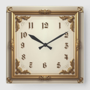 Horloge Carrée Élégant Or