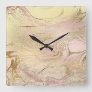 Horloge Carrée Elégant or moderne et or rose marbre & parties sci