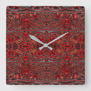 Horloge Carrée élégant or raffiné ruby rouge bordeaux