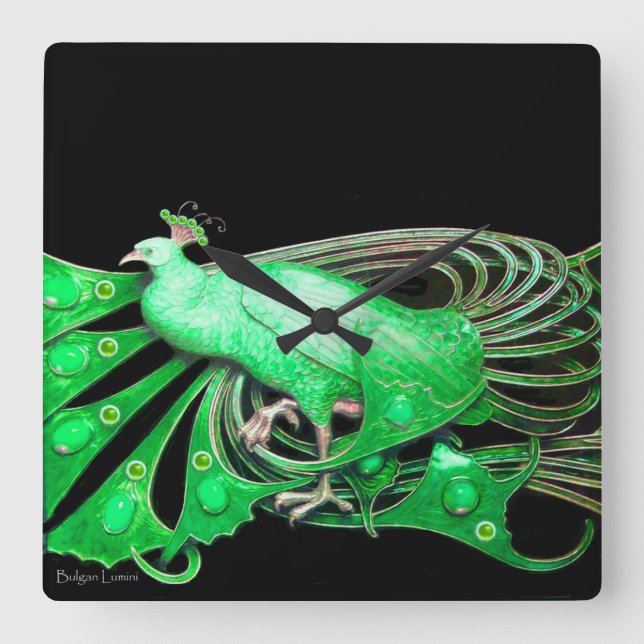 HORLOGE CARRÉE ELEGANT PEACOCK DE GREEN AND BLACK (Recto)