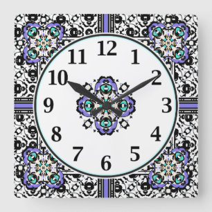 Horloge Carrée Elegant Purple and Teal Moroccan Arabesques