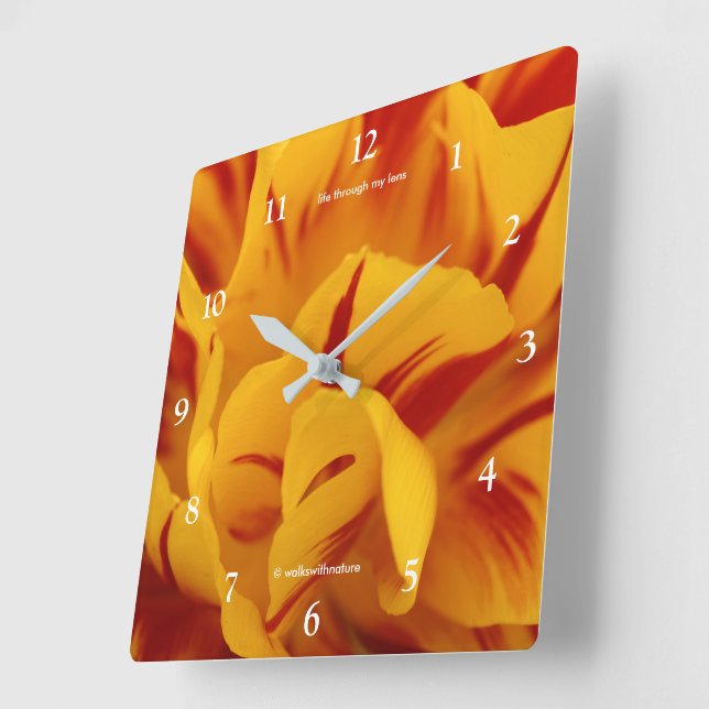 Horloge Carrée Elegant Red Gold Floral Monsella Tulip (Angle)