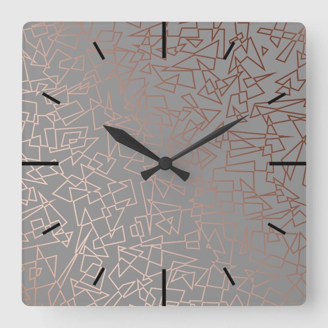 Horloge Carrée Elégant rose élégant or géométrique motif gris  (Recto)