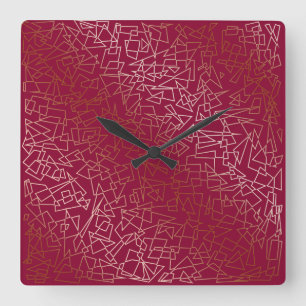Horloge Carrée Elégant rose or et motif géométrique bordeaux