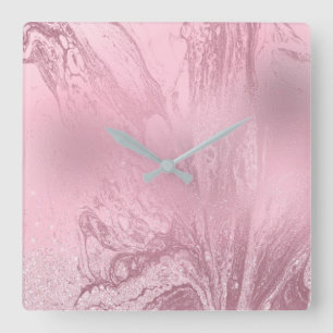Horloge Carrée Elégant rose rose gold marble glitter