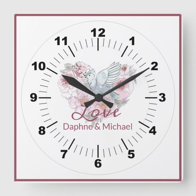 Horloge Carrée Elegant Rustic Pink Moderne Chic Heart Script (Recto)