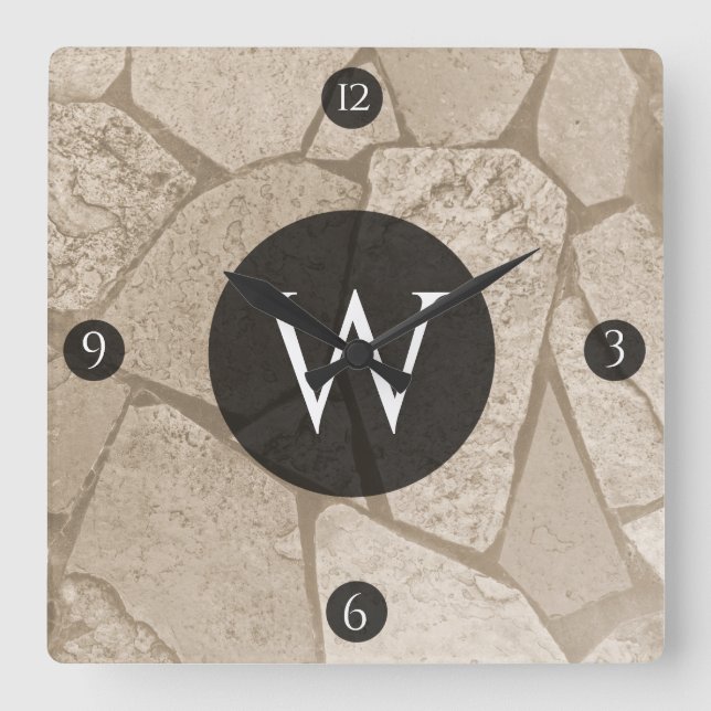 Horloge Carrée Elégant Sepia Toned Cracked Stones (Recto)