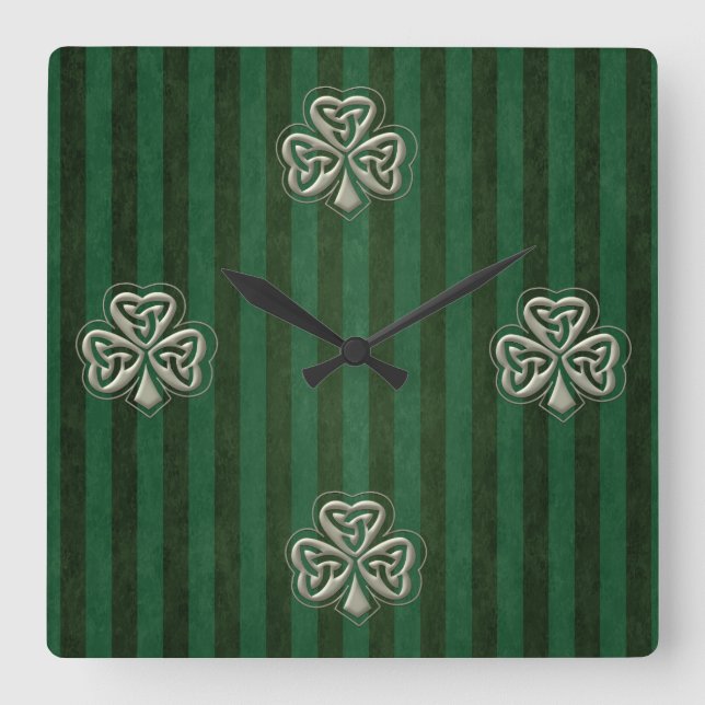 Horloge Carrée Elégant shamrock irlandais à la mode (Recto)