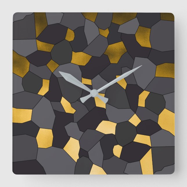 Horloge Carrée Elegant stylish gold grey and black mosaic (Recto)