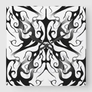 Horloge Carrée Élégant tatouage tribal numérique noir et blanc
