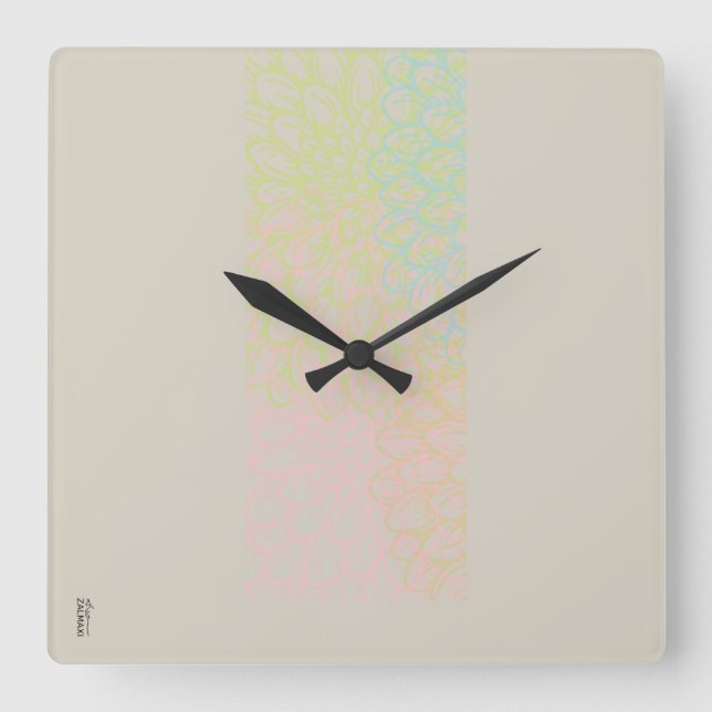 Horloge Carrée Élégant Violet Or Abstrait Floral (Recto)