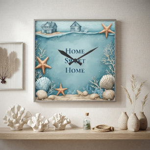 Horloge Carrée Élégante étoile de mer tropicale aquatique maison