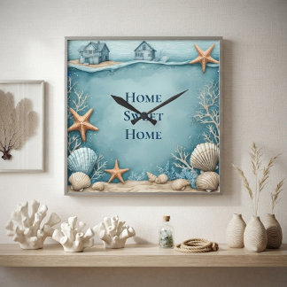 Horloge Carrée Élégante étoile de mer tropicale aquatique maison