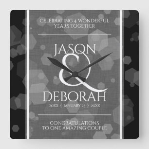 Horloge Carrée Élégante fête du 4e anniversaire du Mariage de lin