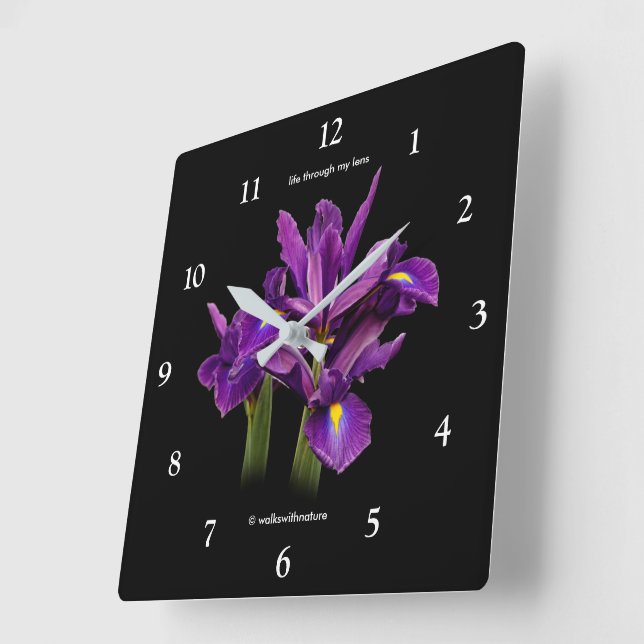 Horloge Carrée Élégante Fleur de détection violette Iris hollanda (Angle)