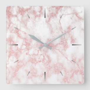 Horloge Carrée Elégante jolie parties scintillant d'or rose marbr