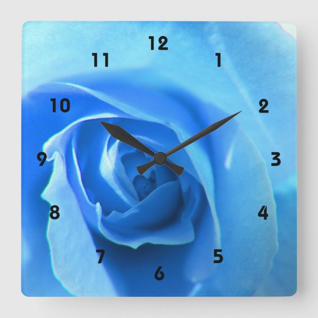 Horloge Carrée élégante, moderne, fleur rose bleu cool. (Recto)