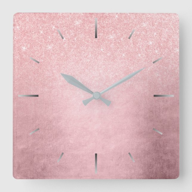 Horloge Carrée Elégante pente rose rose rose rose parties scintil (Recto)