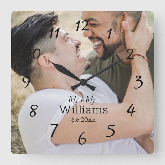 Horloge Carrée élégante photo de mariage gay (Recto)