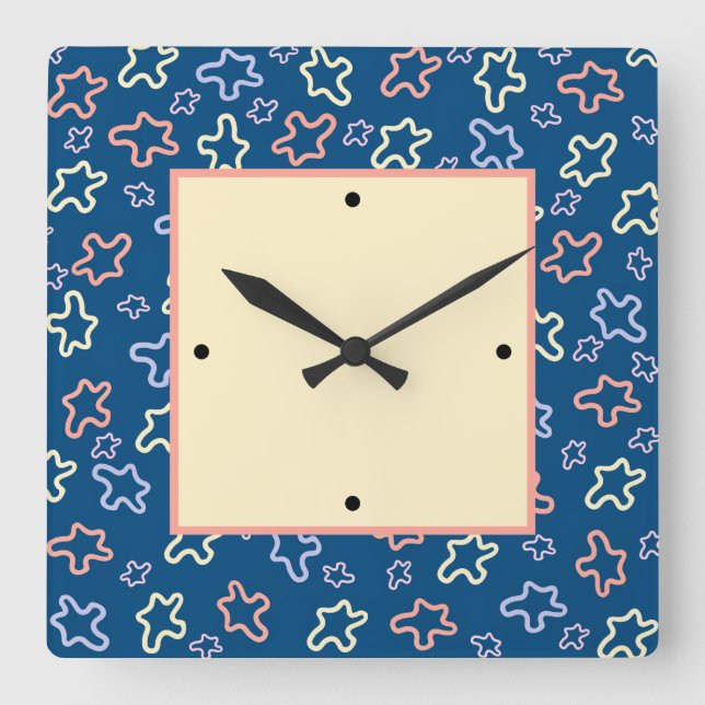 Horloge Carrée éléments Abstraits sur un arrière - plan bleu mari (Recto)
