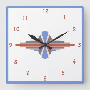 Horloge Carrée Éléments Art déco en or et bleu rose