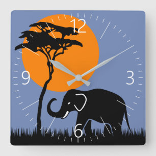 Horloge Carrée Eléphant