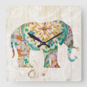 Horloge Carrée Éléphant de Boho Paisley I
