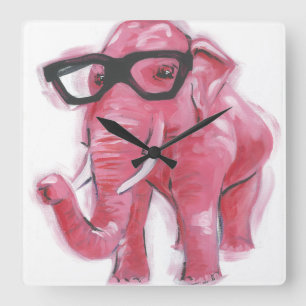 Horloge Carrée Éléphant rose pimpant de l'animal dans des