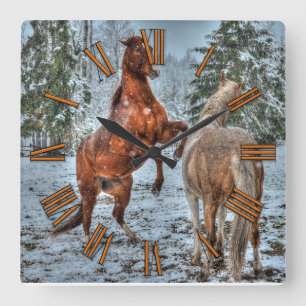 Horloge Carrée Élevage Dun & Palomino Chevaux d'hiver Photo équin