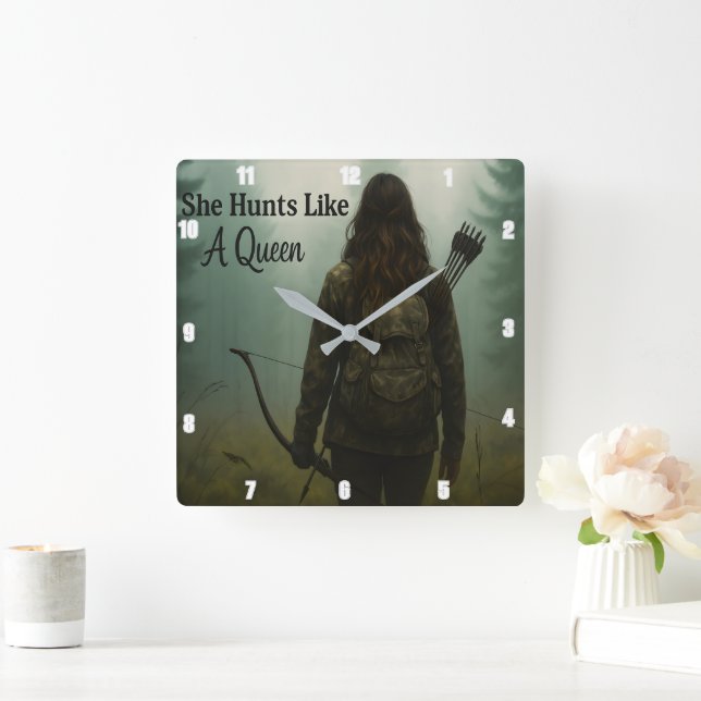 Horloge Carrée Elle Chasse Comme Une Reine (Maison)