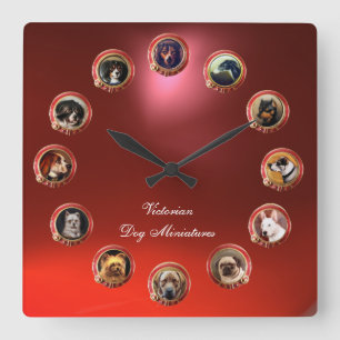 Horloge Carrée Émaux MINIATURES DE PORTE DE CHIEN victoriens Roug