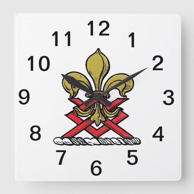Horloge Carrée Emblème Preppy Gold Red Heraldic Crest Fleur de Li (Recto)