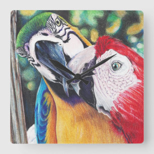 Horloge Carrée embrasser l'horloge Macaws