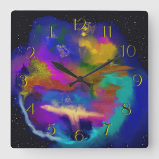 Horloge Carrée Émergence de couleurs à l'envers