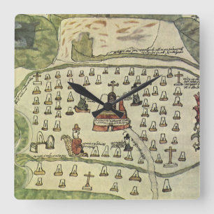 Horloge Carrée Empire aztèque de Montezuma, carte antique du mond