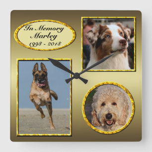 Horloge Carrée En collage commémoratif d'or de chien de photo de