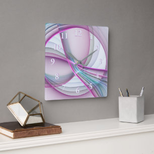 Horloge Carrée En Mouvement, Art Fractal Abstrait Moderne Coloré