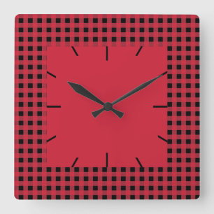 Horloge Carrée en vichy rouge et noir
