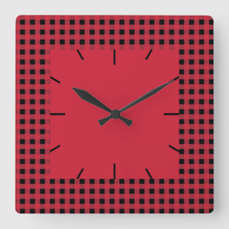Horloge Carrée en vichy rouge et noir