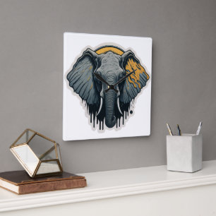 Horloge Carrée Enchanter le visage des éléphants