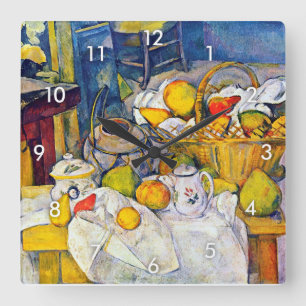 Horloge Carrée Encore la vie avec panier de fruits, Paul Cezanne