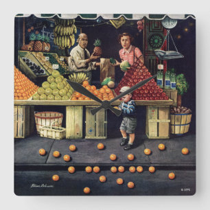Horloge Carrée Enfant en bas âge et oranges
