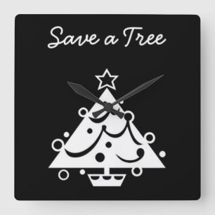 Horloge Carrée Enregistrer un arbre Noël étoile noir et blanc