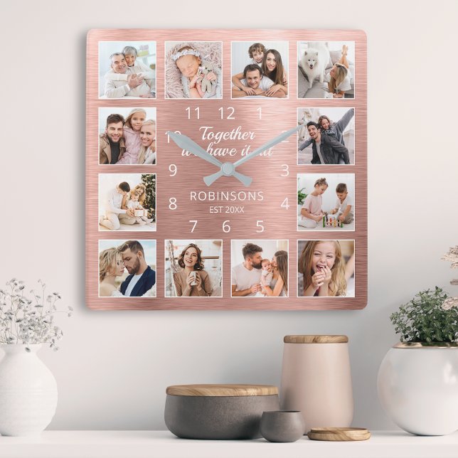 Horloge Carrée Ensemble, Nous Avons Tout Citer Famille Photo (Créateur téléchargé)
