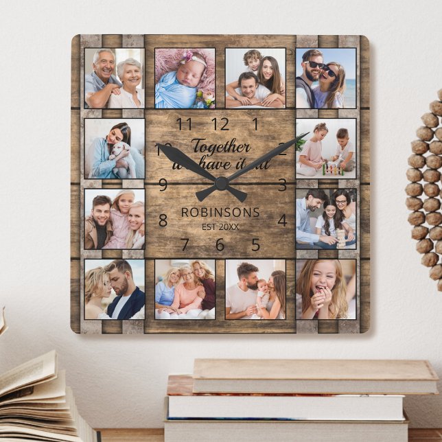 Horloge Carrée Ensemble Nous Avons Tout La Famille Photo Baril En (Créateur téléchargé)
