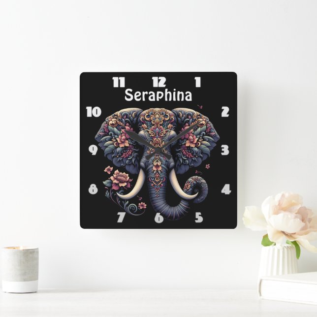 Horloge Carrée Éphant floral (Maison)