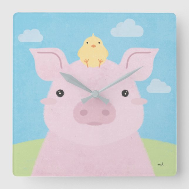 Horloge Carrée Épouses - Piglet & Chick (Recto)